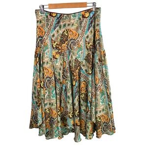 Boho Midi Skirt Large Paisley Chiffon Asymmetric Handkerchief Hem Indie Granola